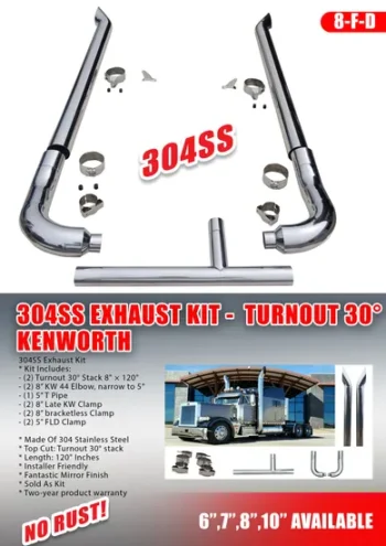 Kenworth 8'' 304ss Exhaust Kit 44 Elbow 30° Stack Factory Price